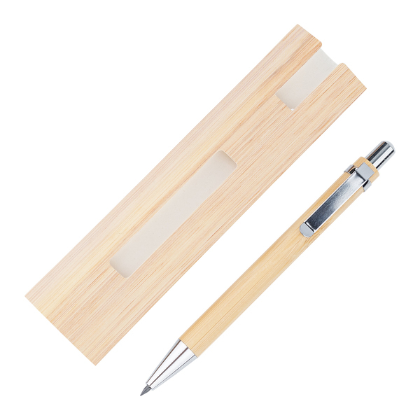 R02315.13 - Bambusowy, wieczny długopis/ołówek w etui Lakimus, beżowy