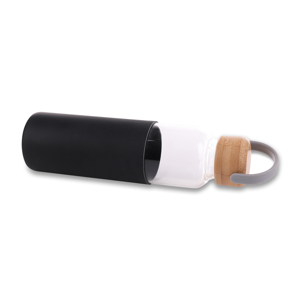 R08272.02 - Szklana butelka Refresh 560 ml, czarny