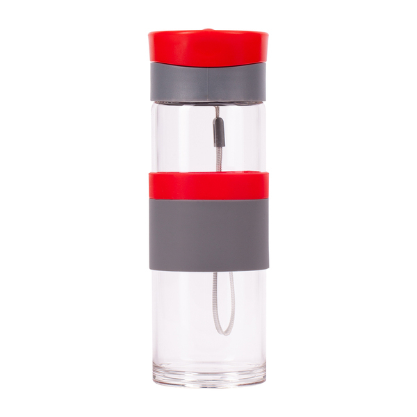 R08290.08 - Szklana butelka Top Form 440 ml, czerwony