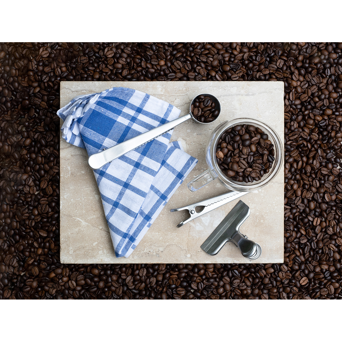 R17102.01 - Zestaw miarka i klipsy do kawy Kaffi, srebrny