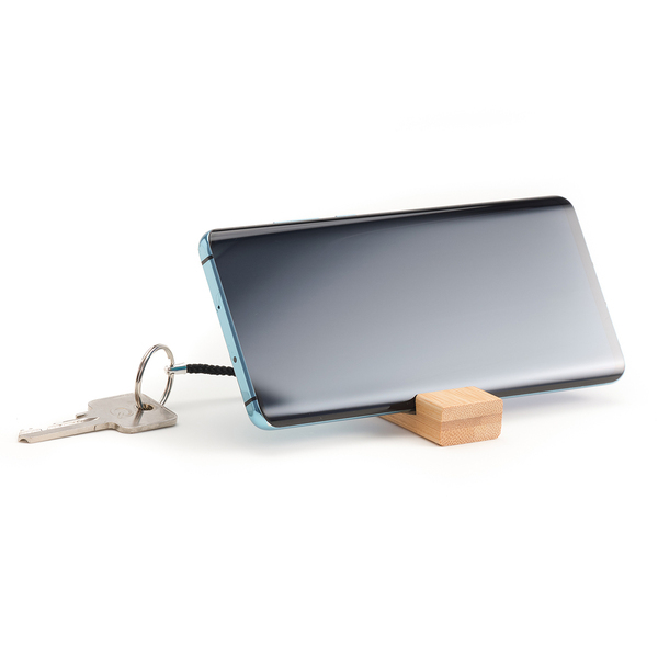 R22828.13 - Bambusowy brelok z podstawką pod telefon, beżowy