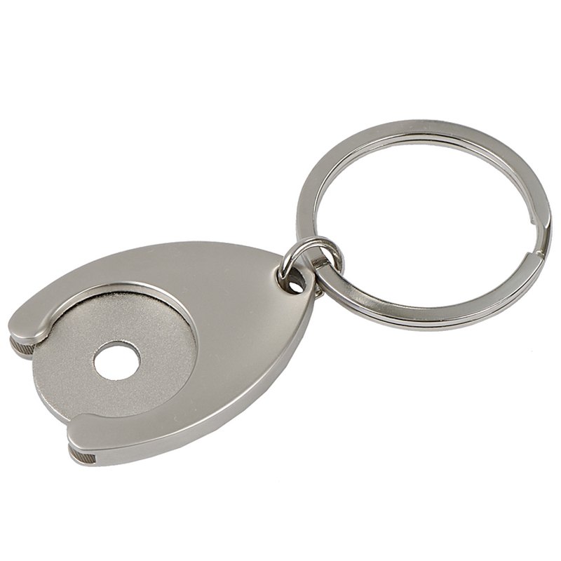 R73269 - Metalowy brelok z żetonem Disc, srebrny
