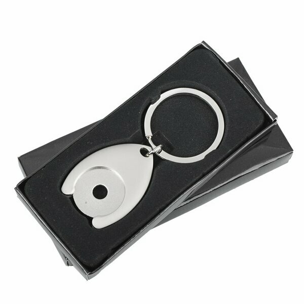 R73269 - Metalowy brelok z żetonem Disc, srebrny