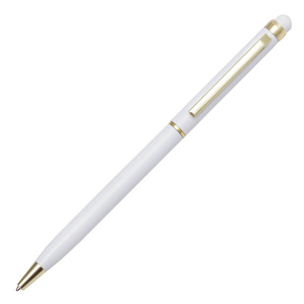 R73409.06 - Długopis aluminiowy Touch Tip Gold, biały