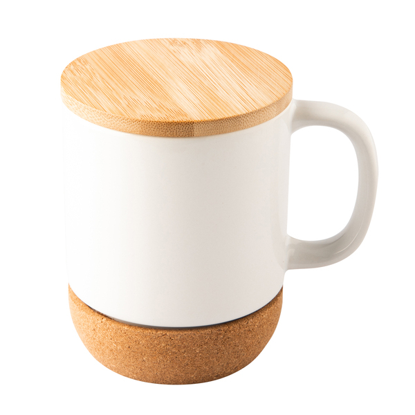 R85309.06 - Kubek ceramiczny z bambusową przykrywką Giulia 400 ml, biały