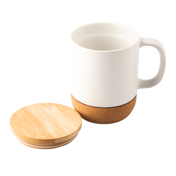R85309.06 - Kubek ceramiczny z bambusową przykrywką Giulia 400 ml, biały