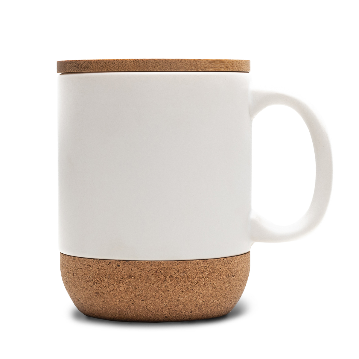 R85309.06.O - Kubek ceramiczny z bambusową przykrywką Giulia, biały