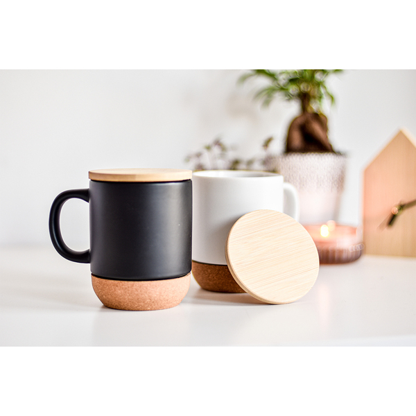 R85309.06 - Kubek ceramiczny z bambusową przykrywką Giulia 400 ml, biały