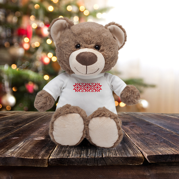 X74004.10 - Maskotka Big Teddy w koszulce z motywem świątecznym, brązowy